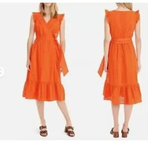 J. Crew | Dresses | J Crew Wrap Eyelet Midi Tangerine Orange Dress Size 4 |  Poshmark